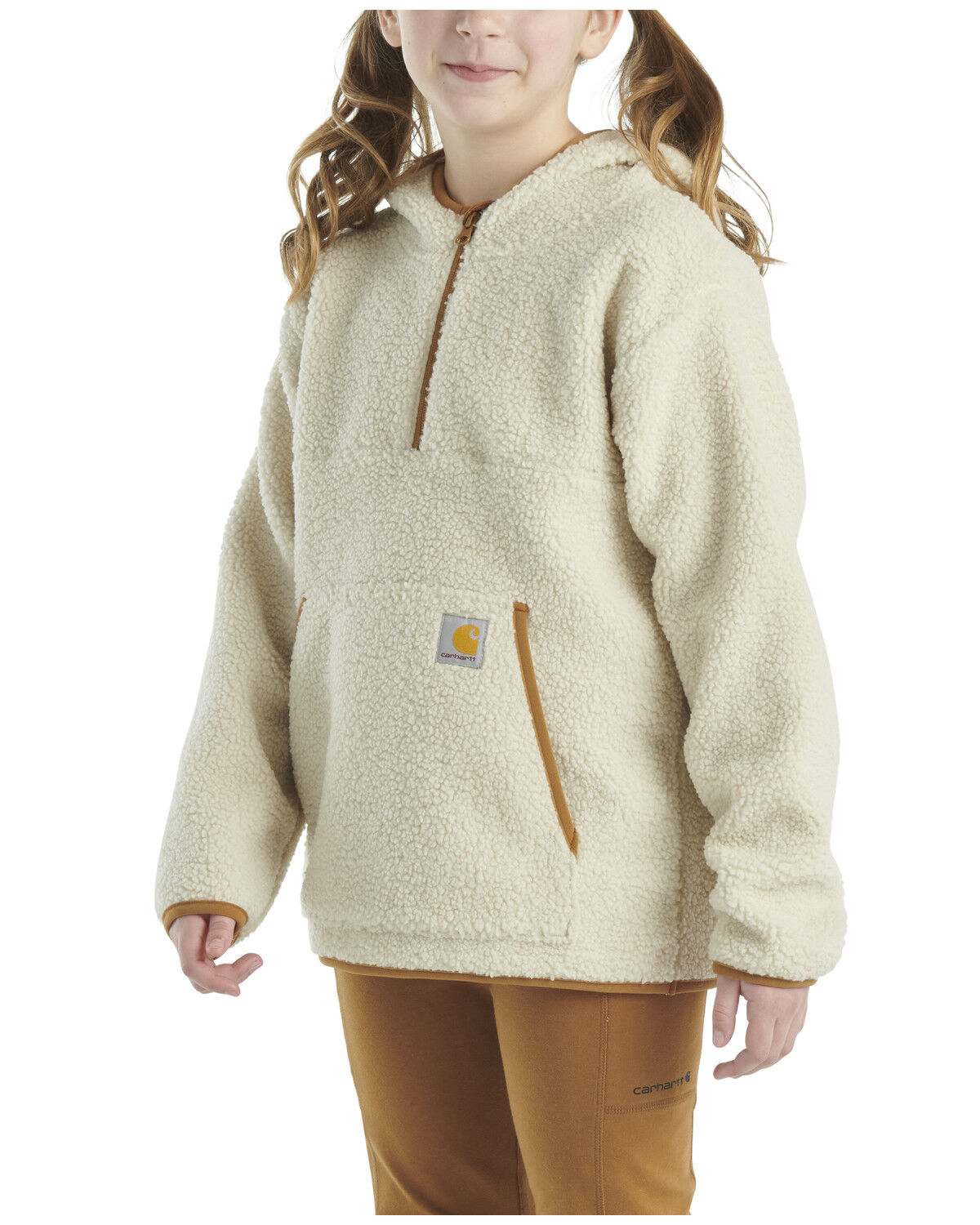 Image #2 - Carhartt Little Girls' Sherpa 1/4 Zip-Up Hoodie, Cream, hi-res