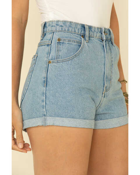 Image #4 - Rolla's Women's Light Wash Rolled Hem Duster Shorts , Blue, hi-res