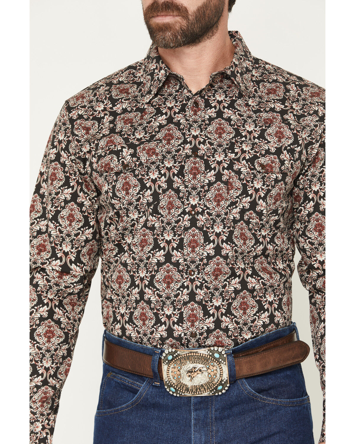 Image #3 - Gibson Trading Co Men's Bloomin Paisley Print Long Sleeve Snap Western Shirt - Big, Black, hi-res