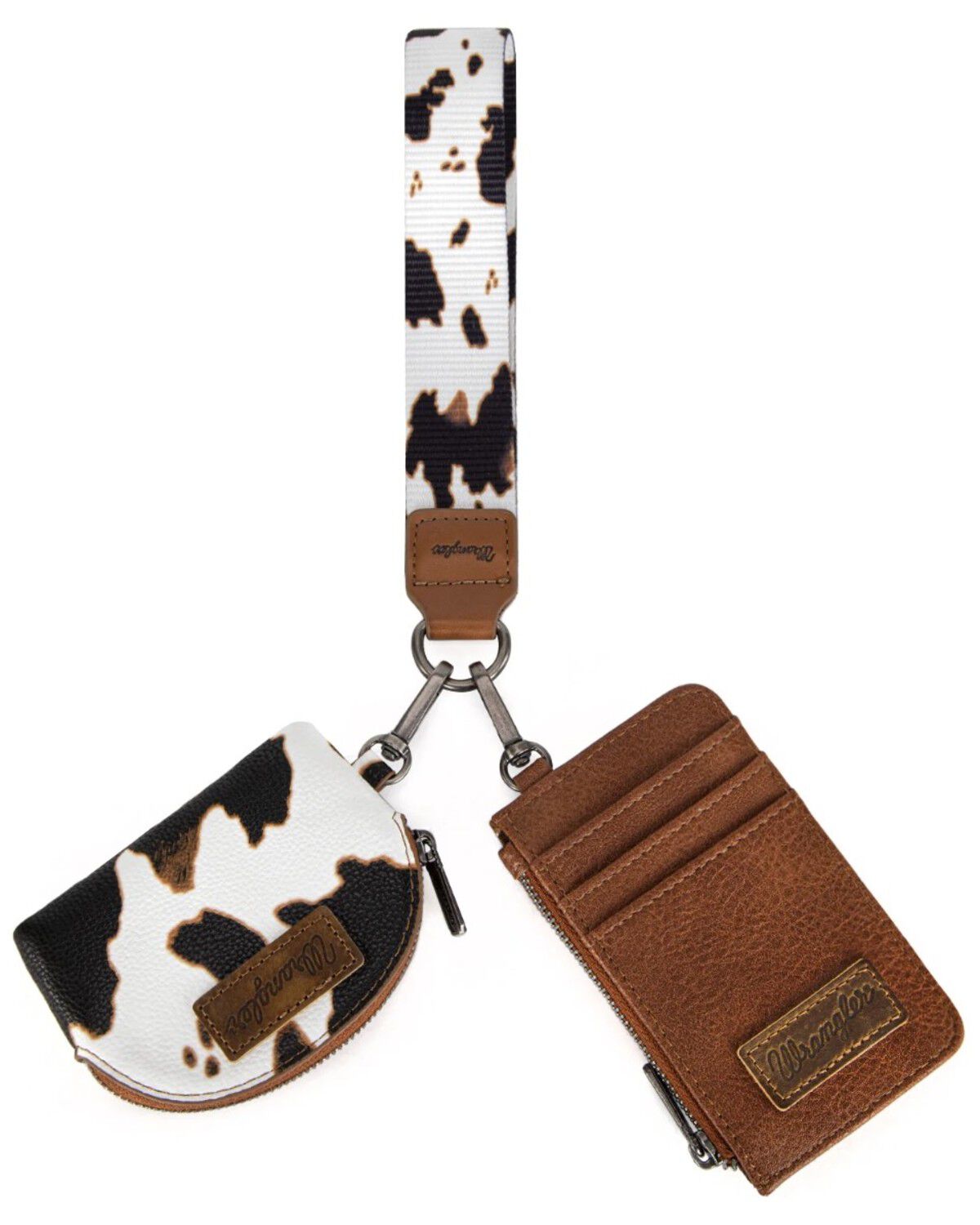 Wrangler Women's Cow Print Dual Pouch Wristlet, Brown, hi-res