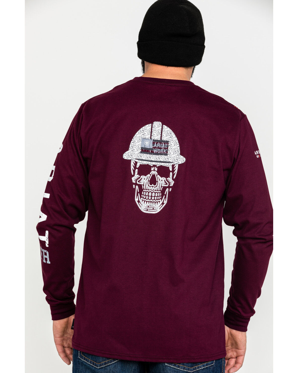 Image #1 - Ariat Men's FR Roughneck Skull Logo Crew Long Sleeve Work Tee - Tall, Red, hi-res