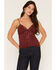 Image #1 - Miss Me Women's Solid Embroidered Tank Top, Burgundy, hi-res