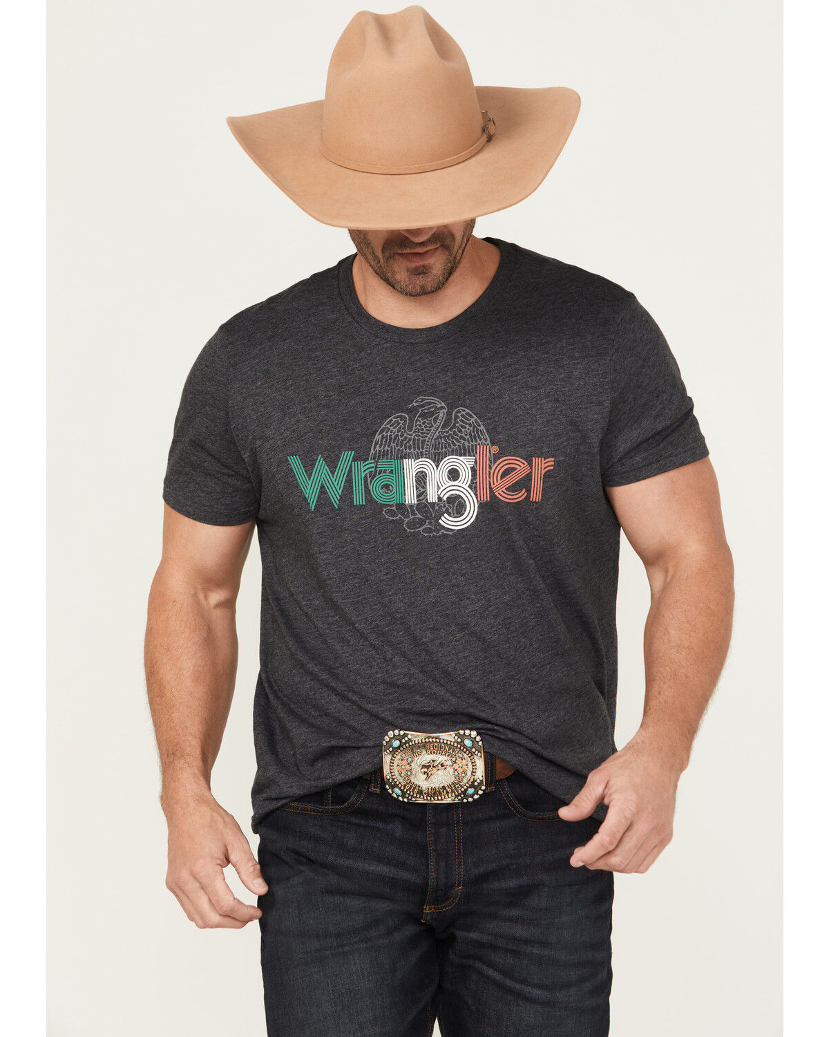 Image #1 - Wrangler Men's Mexico Logo Short Sleeve Graphic T-Shirt, Charcoal, hi-res