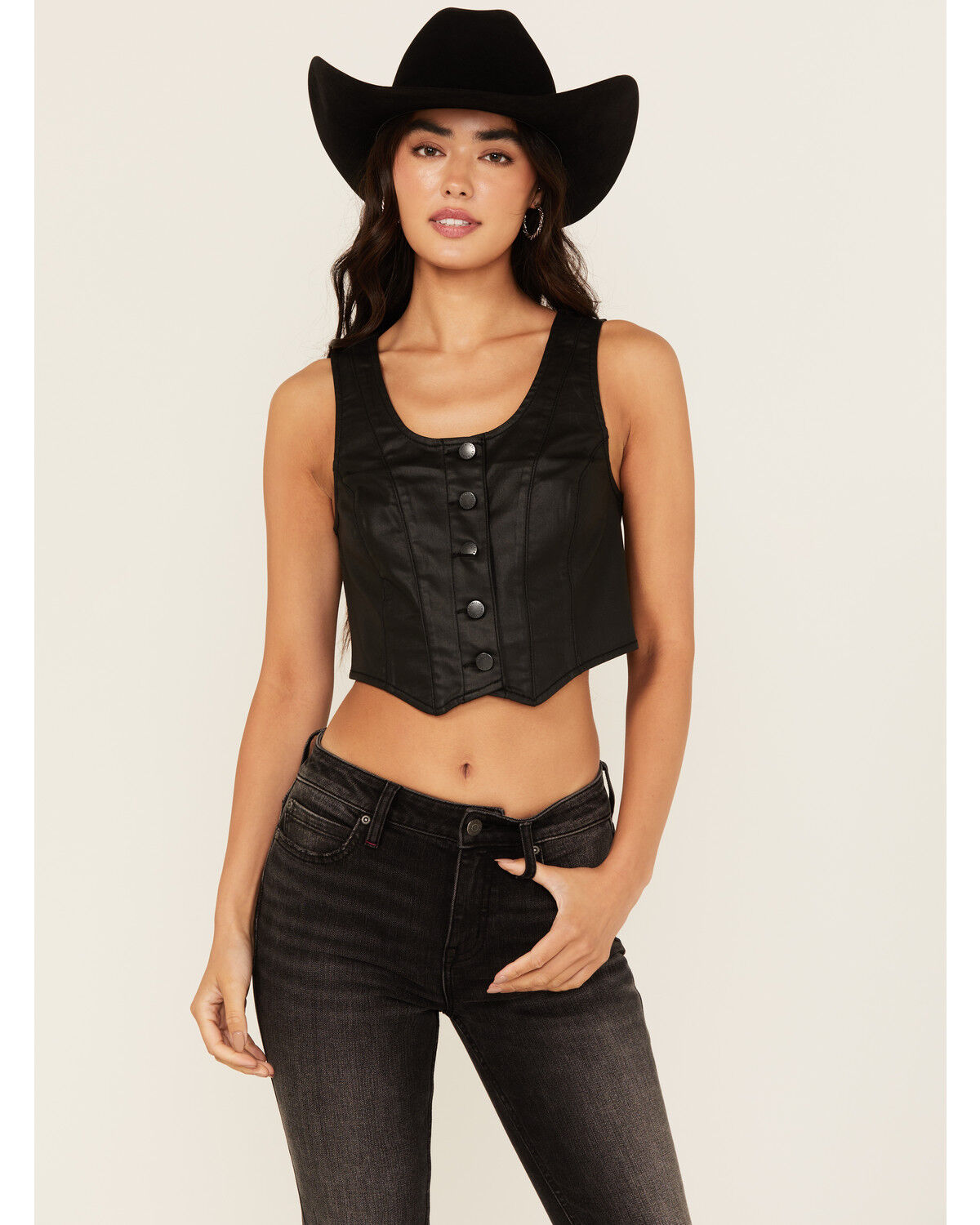 Idyllwind Women's Coated Bustier Button-Down Vest, Black, hi-res