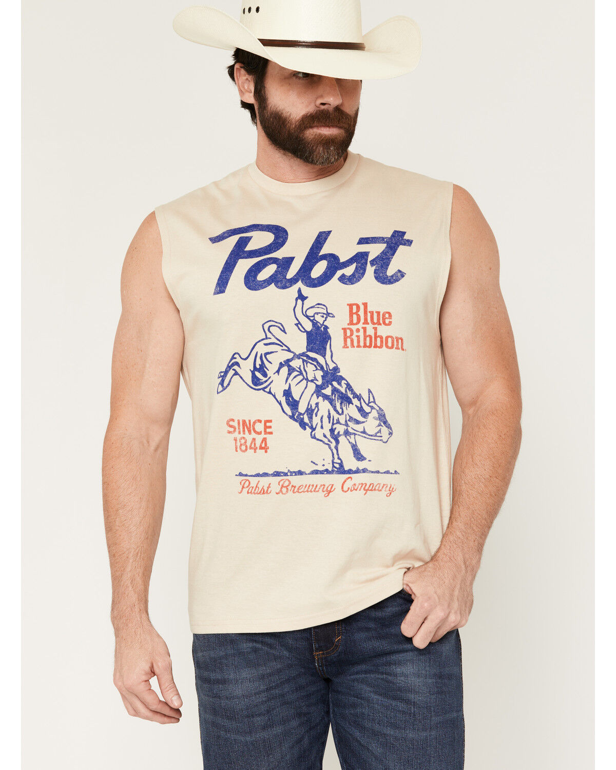 Image #1 - PBR Men's Logo Graphic Muscle T-Shirt, Natural, hi-res