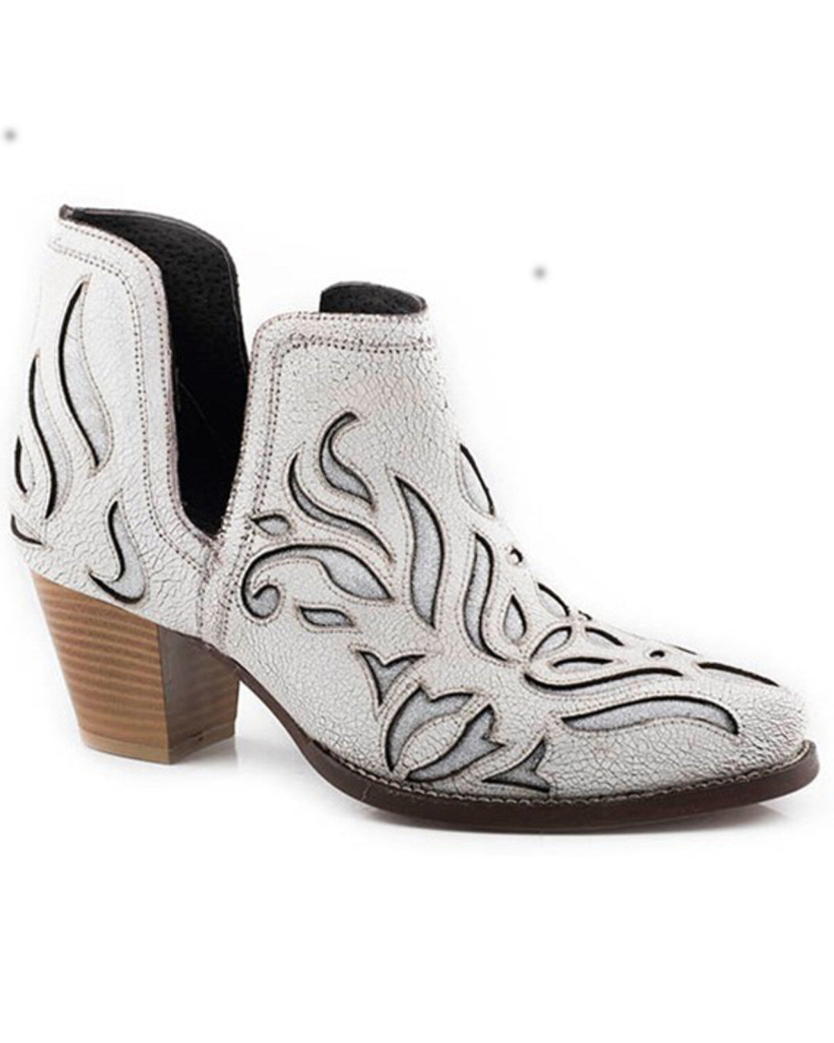 Roper Women's Rowdy Glitz Underlay Western Fashion Booties - Snip Toe, White, hi-res