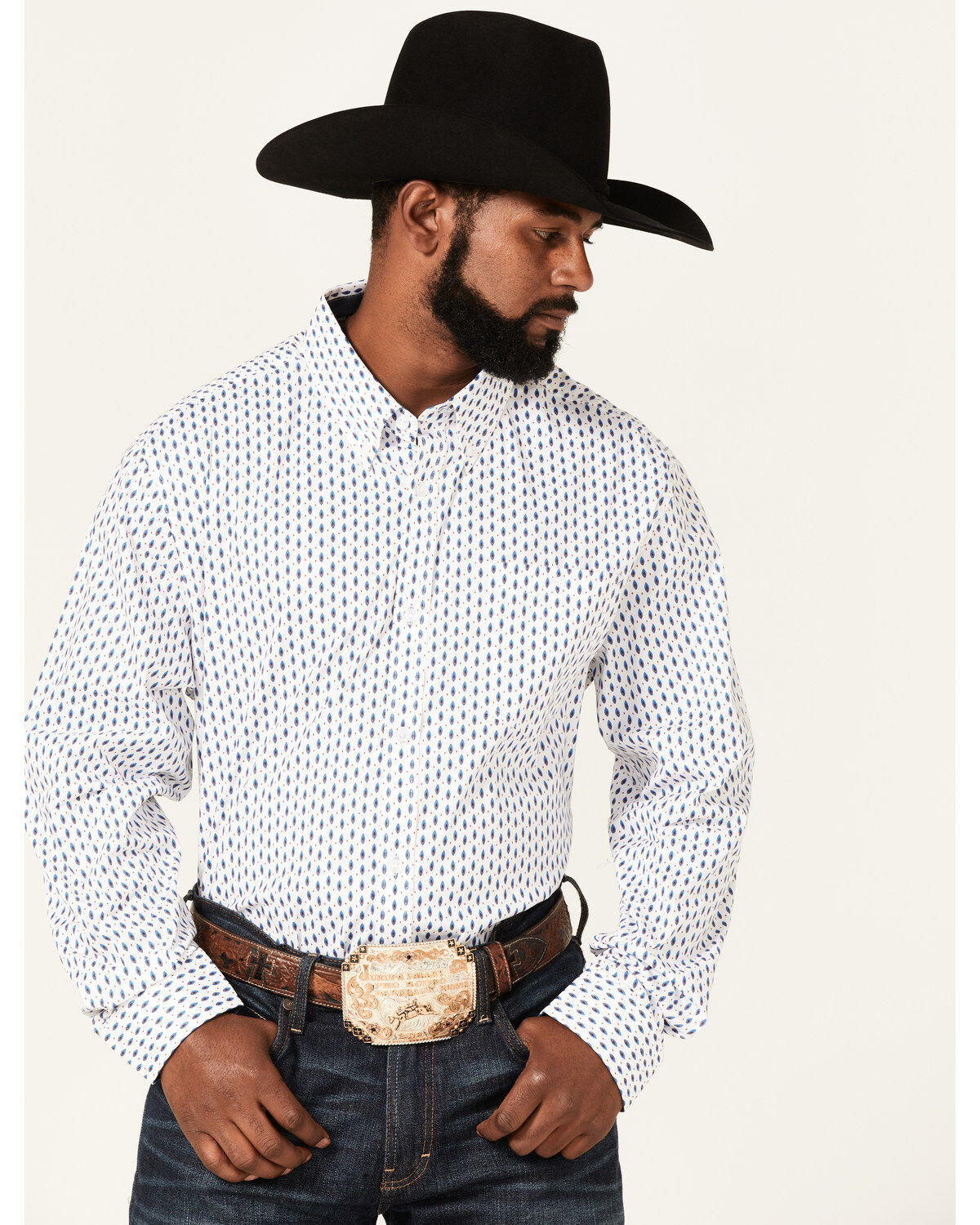 Image #1 - RANK 45&reg; Men's Trained Geo Print Long Sleeve Button-Down Western Shirt, White, hi-res