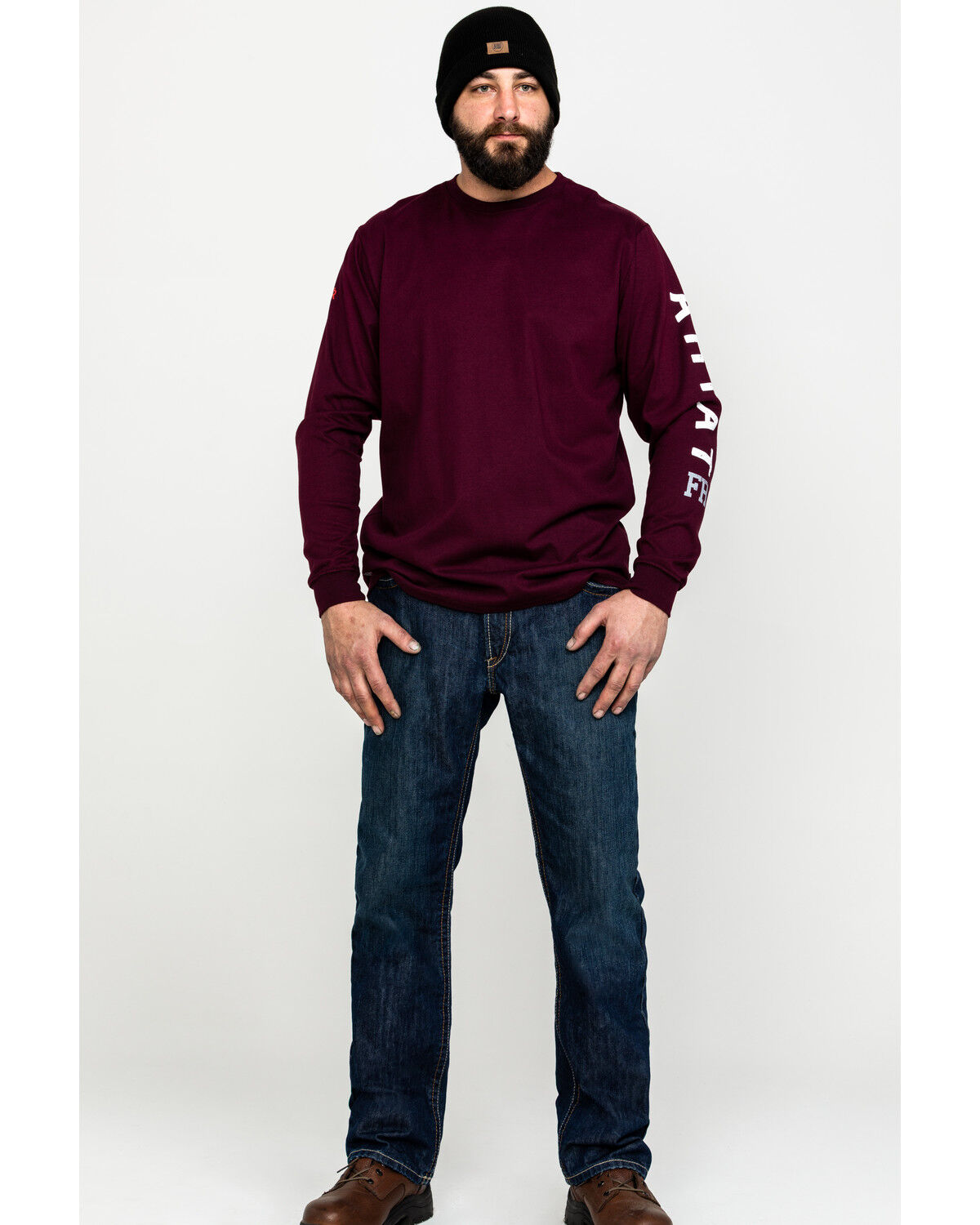 Image #6 - Ariat Men's FR Roughneck Skull Logo Crew Long Sleeve Work T-Shirt - Big, Red, hi-res