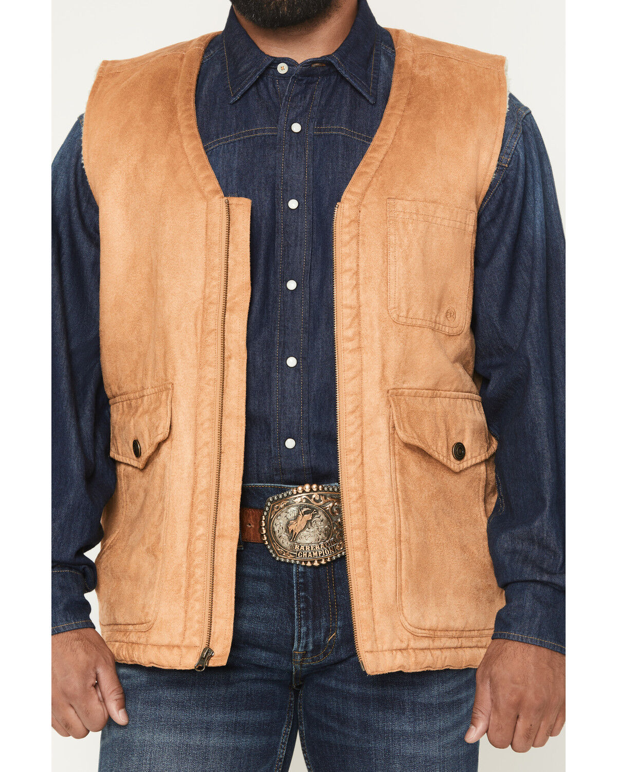 Image #3 - Blue Ranchwear Men's Averill Oilskin Sherpa Lined Vest, Tan, hi-res