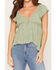 Image #3 - Wild Moss Women's Floral Print Hanky Hem Short Sleeve Top, Sage, hi-res