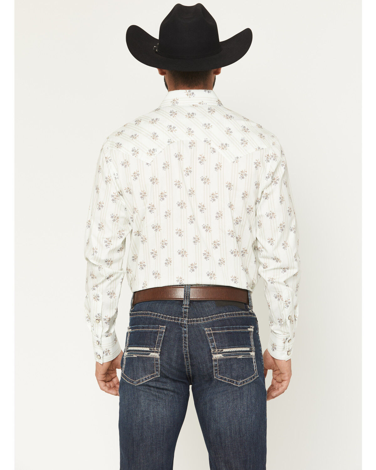 Image #4 - Rock & Roll Denim Men's Floral Print Long Sleeve Snap Stretch Western Shirt, Natural, hi-res