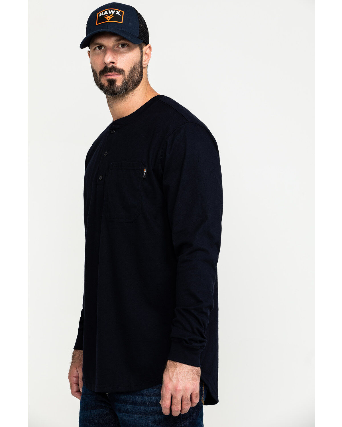 Image #3 - Hawx Men's Men's FR Pocket Henley Long Sleeve Work Shirt, Navy, hi-res