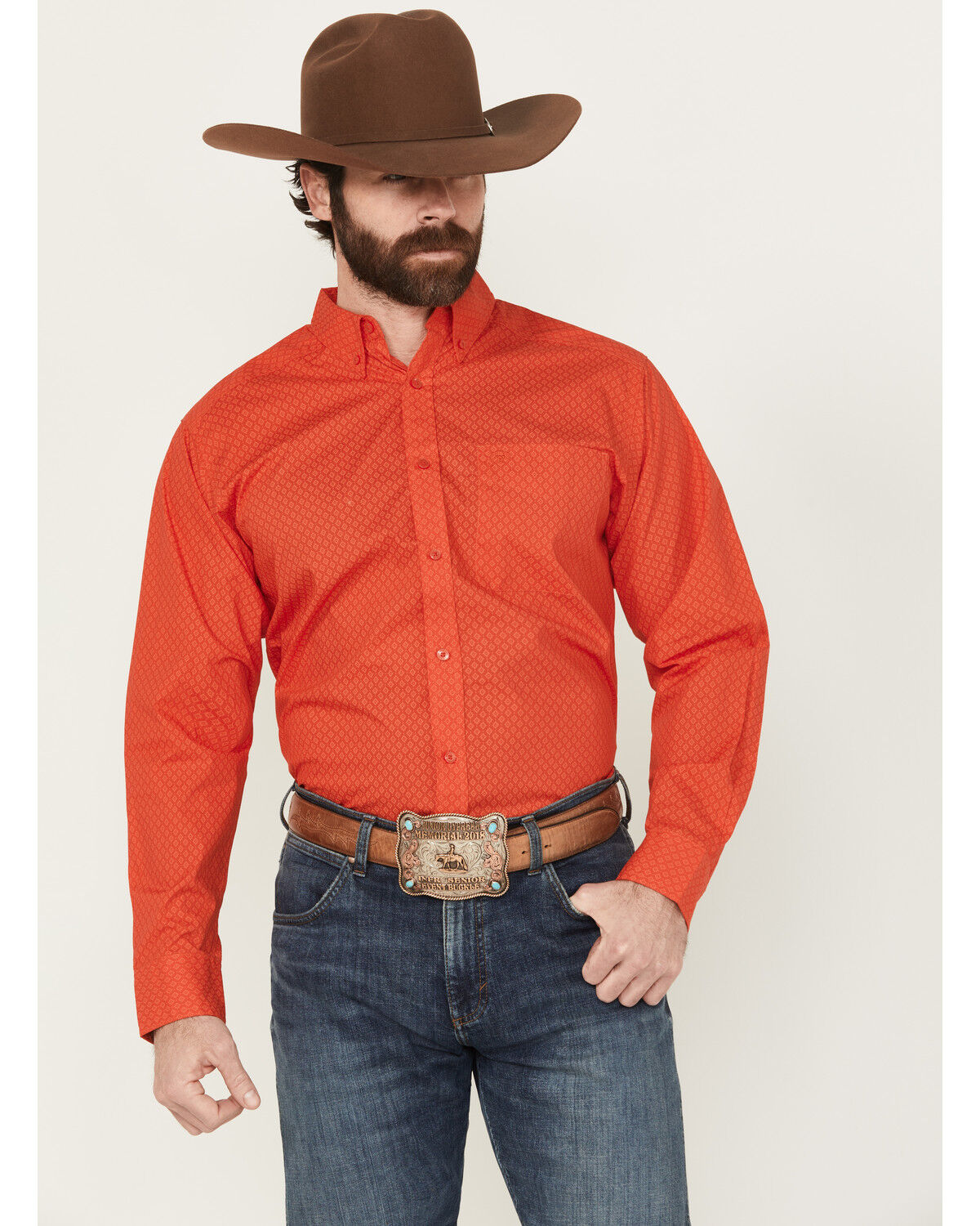 Image #1 - Ariat Men's Waylen Geo Print Long Sleeve Button-Down Western Shirt - Big, Red, hi-res