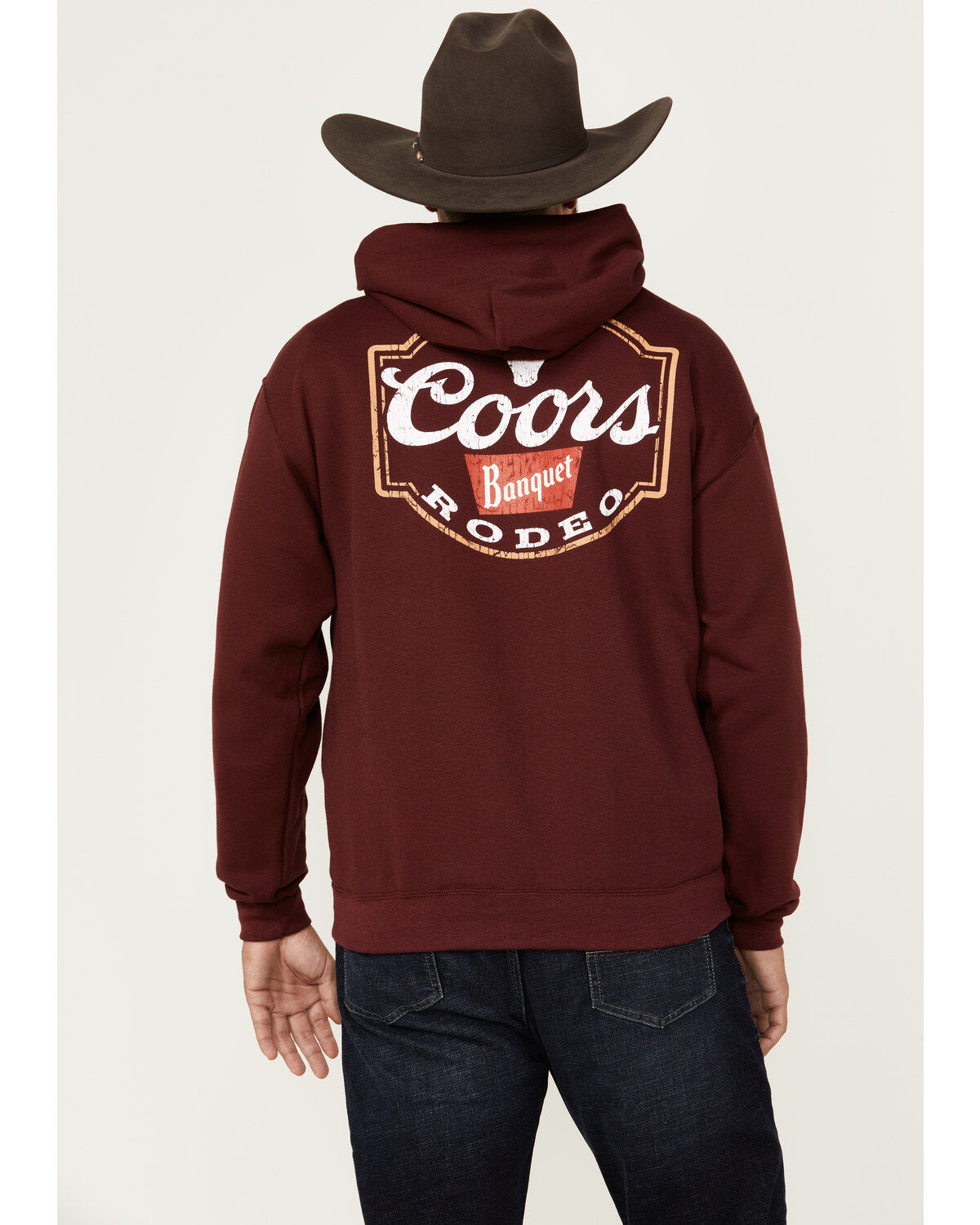Image #4 - Coors Men's Boot Barn Exclusive Coors Banquet Logo Hooded Sweatshirt, Burgundy, hi-res