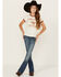 Image #1 - Grace in LA Girls' Dark Wash Geo Print Pocket Stretch Bootcut Jeans , Medium Wash, hi-res