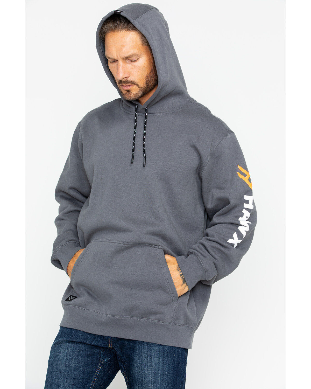 Image #5 - Hawx Men's Logo Sleeve Hooded Work Sweatshirt, Charcoal, hi-res