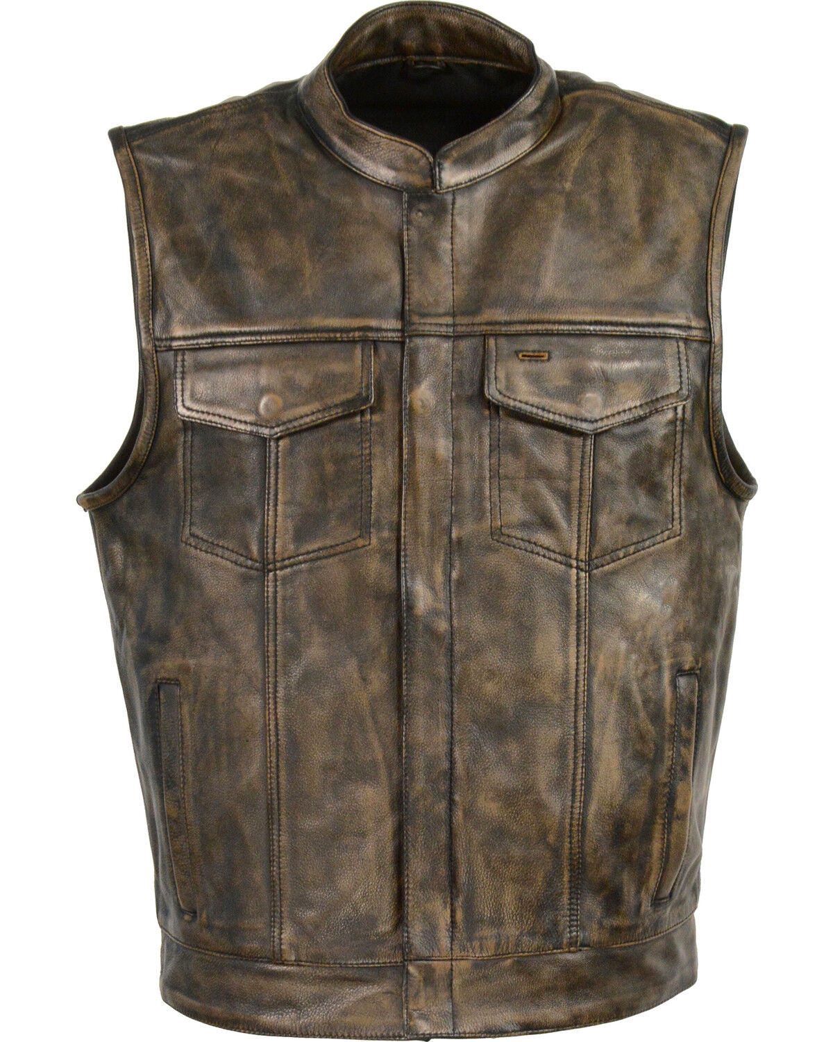 Milwaukee Leather Men's Open Neck Snap/Zip Front Club Style Vest, Black/tan, hi-res
