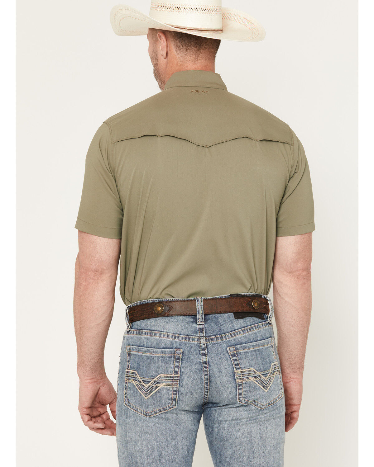 Image #4 - Ariat Men's VentTEK&trade; Solid Short Sleeve Snap Performance Shirt, Olive, hi-res