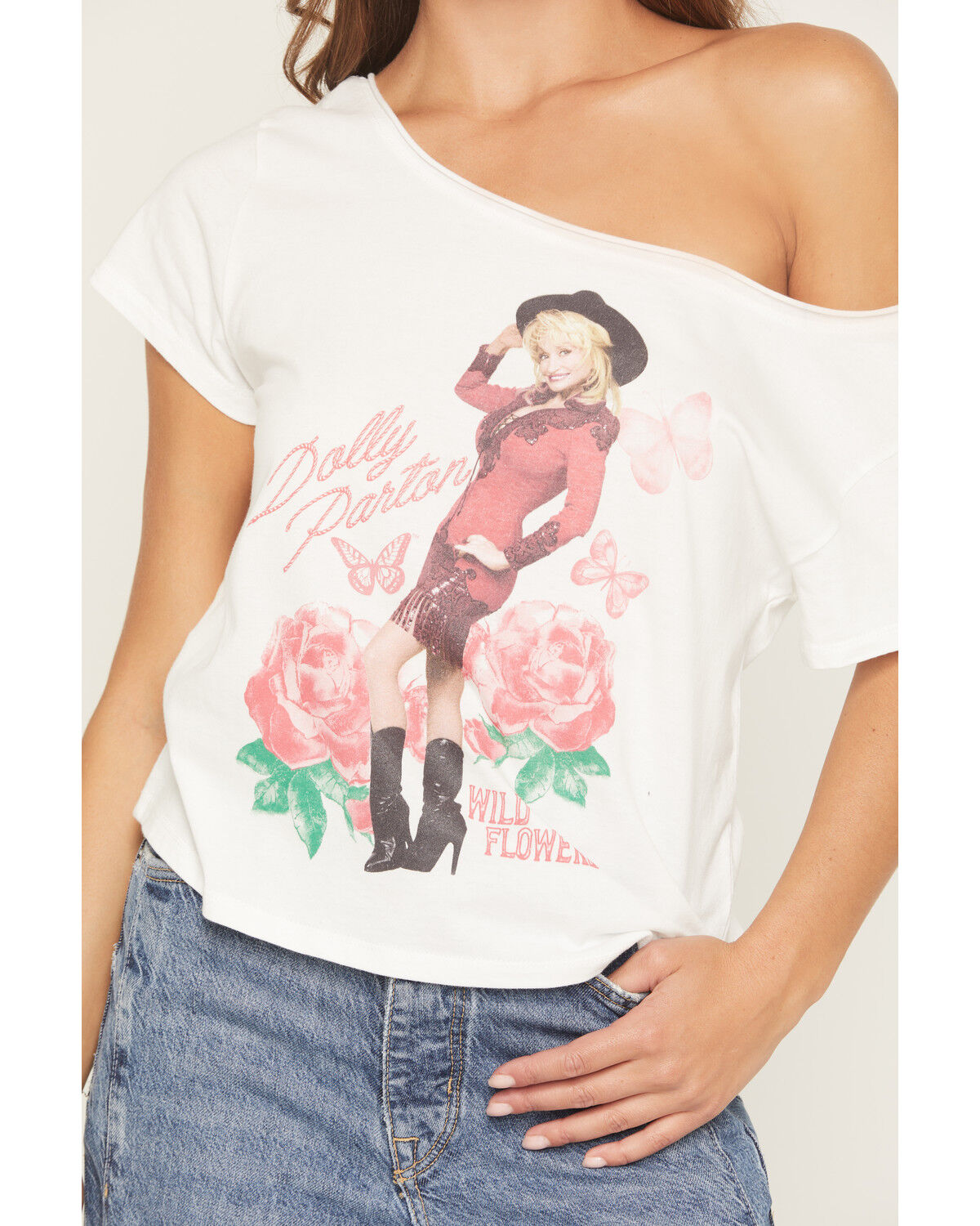 Image #3 - Goodie Two Sleeves Women's Dolly Rose Off The Shoulder Short Sleeve Tee, White, hi-res
