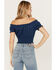 Image #4 - Cleo + Wolf Women's Knit Eyelet Smocked Crop Top, Navy, hi-res