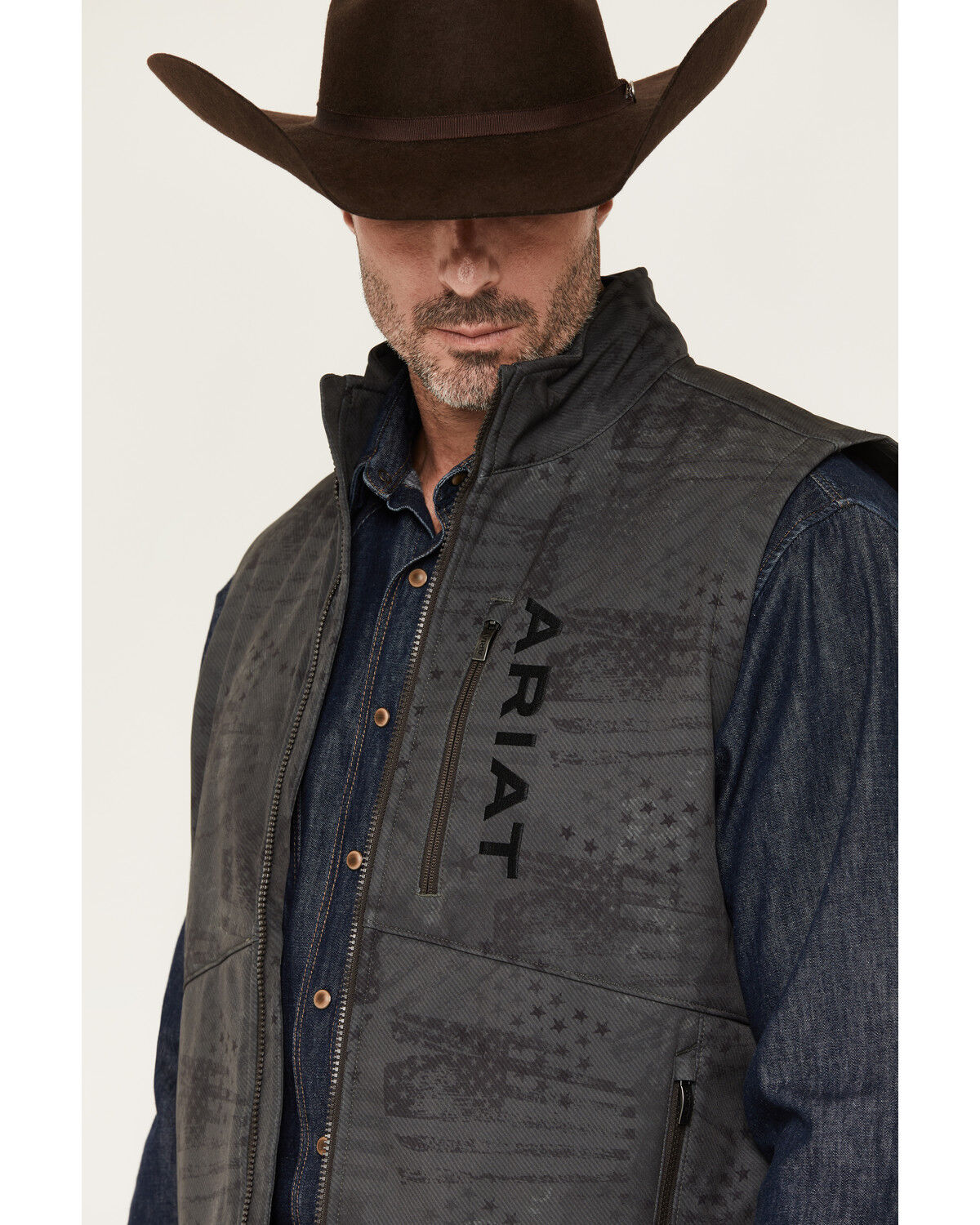 Image #2 - Ariat Men's Americana Flag Print Softshell Vest, Charcoal, hi-res