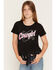 Image #1 - Cowgirl Hardware Girls' Sassy Cowgirl Embellished Fringe Short Sleeve Tee, Black, hi-res
