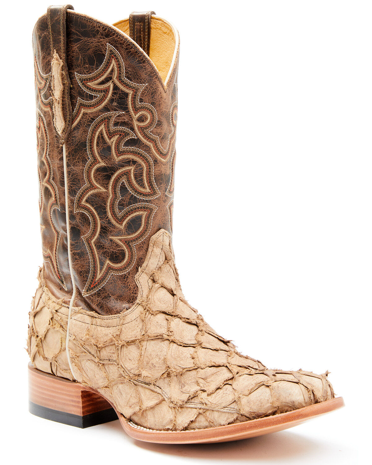 Cody James Men's Exotic Pirarucu Western Boots - Broad Square Toe, Tan, hi-res