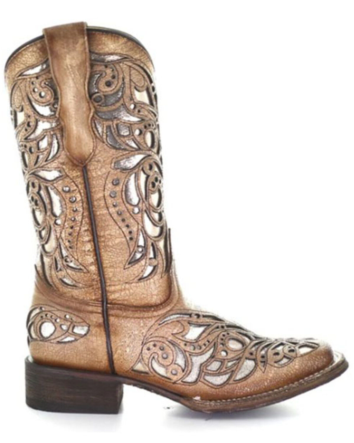 Image #2 - Corral Girls' Shiny Inlay Western Boots - Square Toe, Tan, hi-res