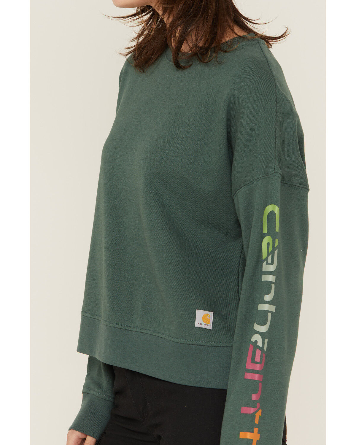 Image #3 - Carhartt Women's TENCEL&trade; Fiber Series Loose Fit Long Sleeve Graphic Sweatshirt, Forest Green, hi-res