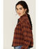 Image #2 - Cleo + Wolf Women's Chelsea Plaid Print Long Sleeve Button-Down Cropped Shirt , Brandy Brown, hi-res