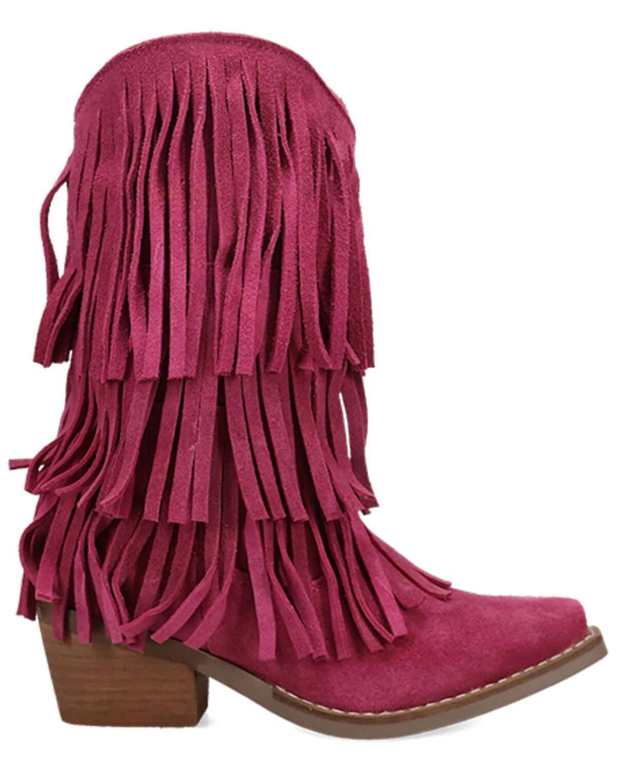 Image #2 - Dingo Girls' Wild Child Suede Fringe Western Boots - Snip Toe, Pink, hi-res