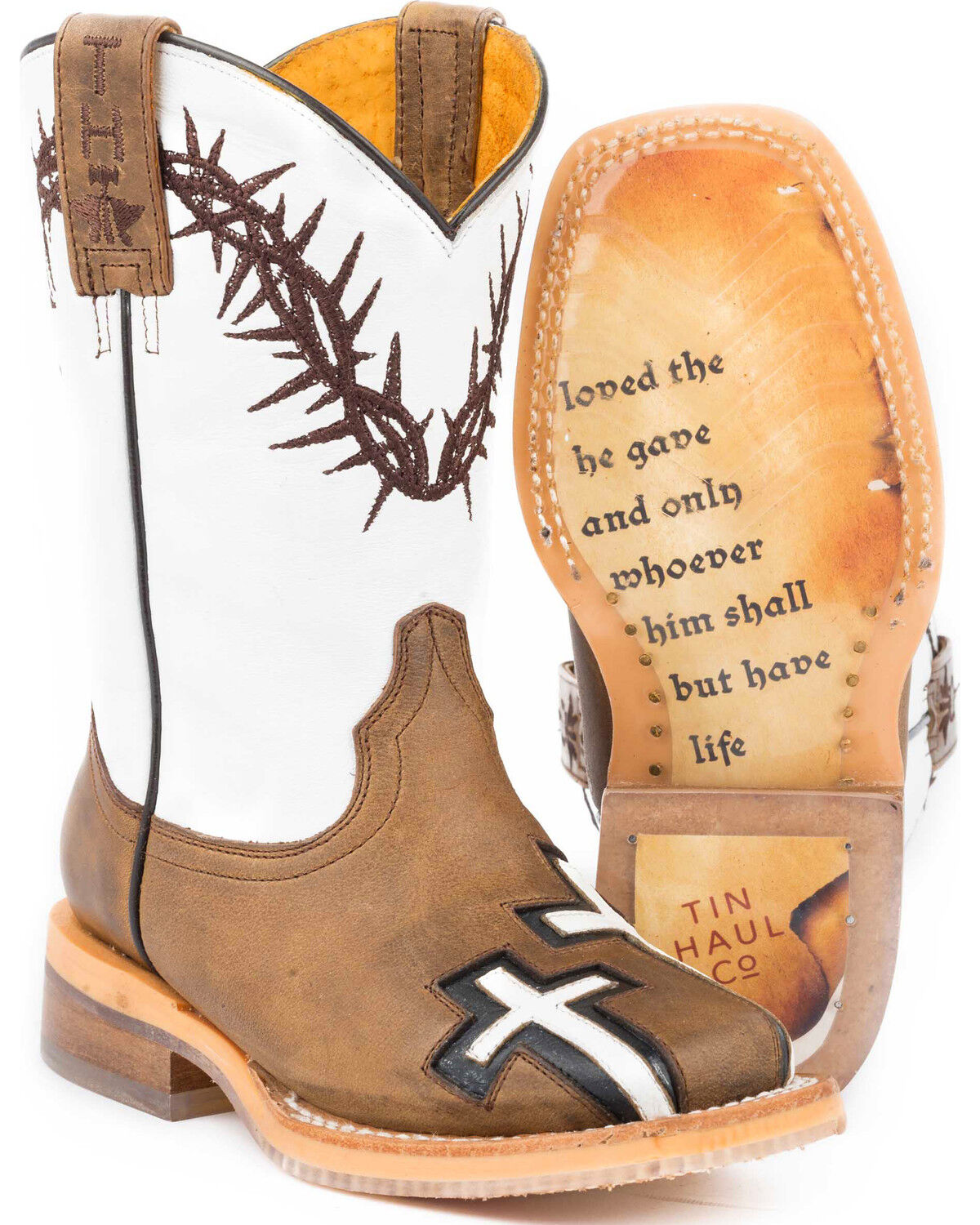 Image #1 - Tin Haul Boys' Tan Crosses Western Boots - Square Toe, Tan, hi-res