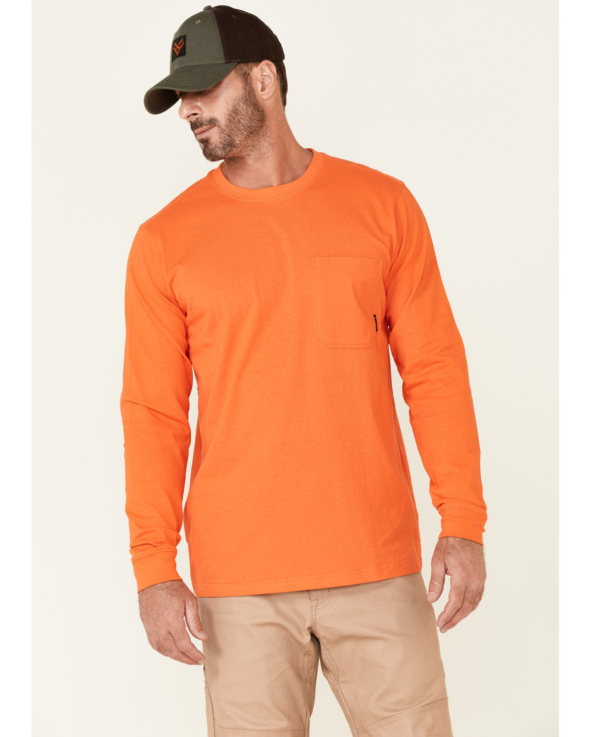 Image #1 - Hawx Men's Solid Orange Forge Long Sleeve Work Pocket T-Shirt - Tall, Orange, hi-res