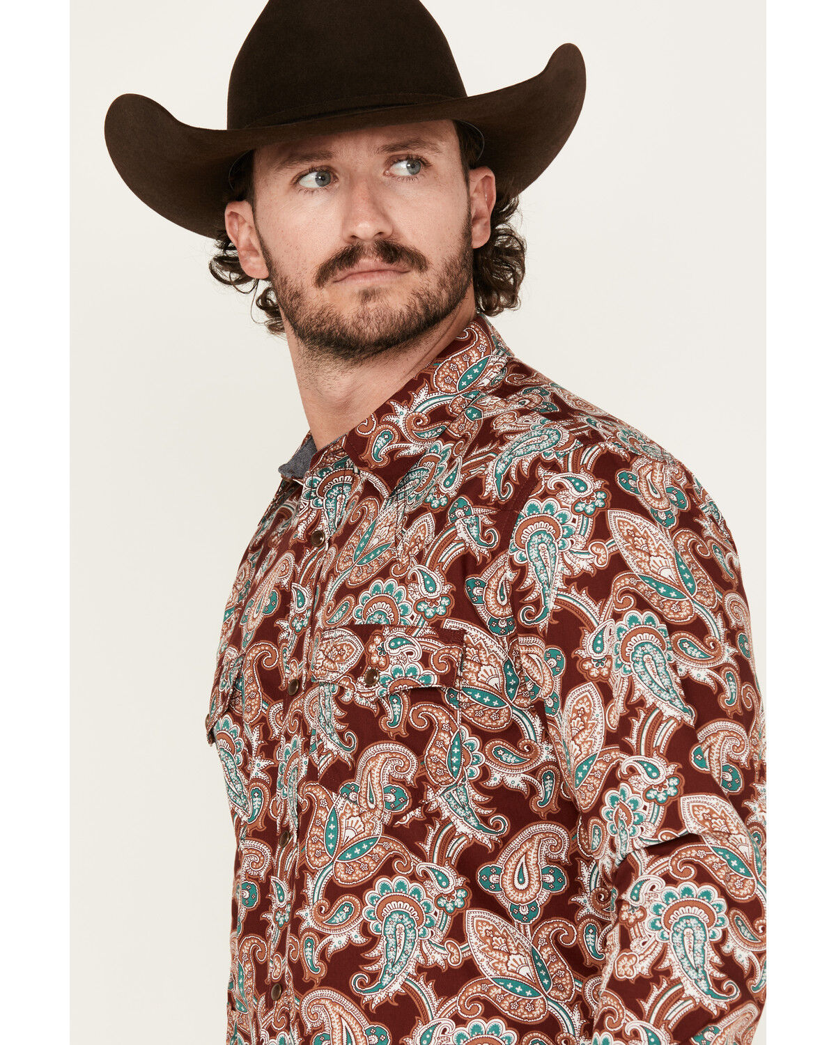 Image #2 - Cody James Men's Noah Paisley Print Long Sleeve Snap Western Shirt - Big, Burgundy, hi-res