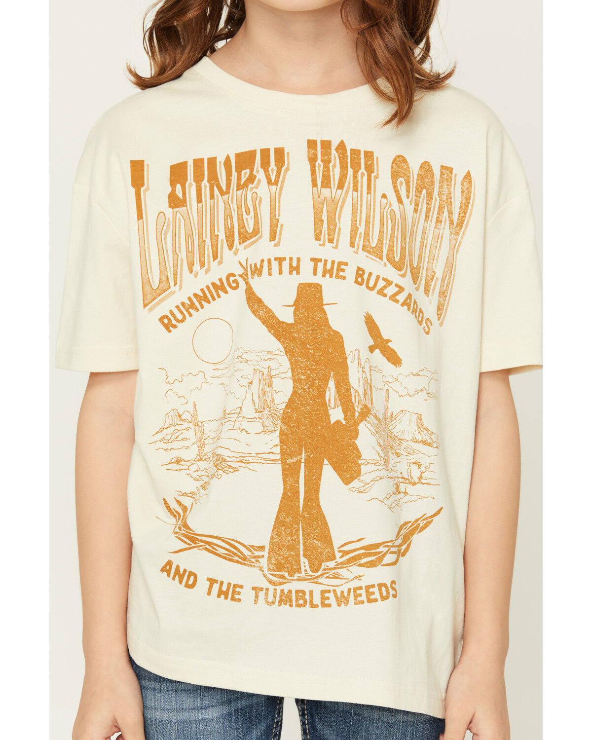 Image #3 - Wrangler X Lainey Wilson Girls' Silhouette Short Sleeve Graphic Tee, Cream, hi-res