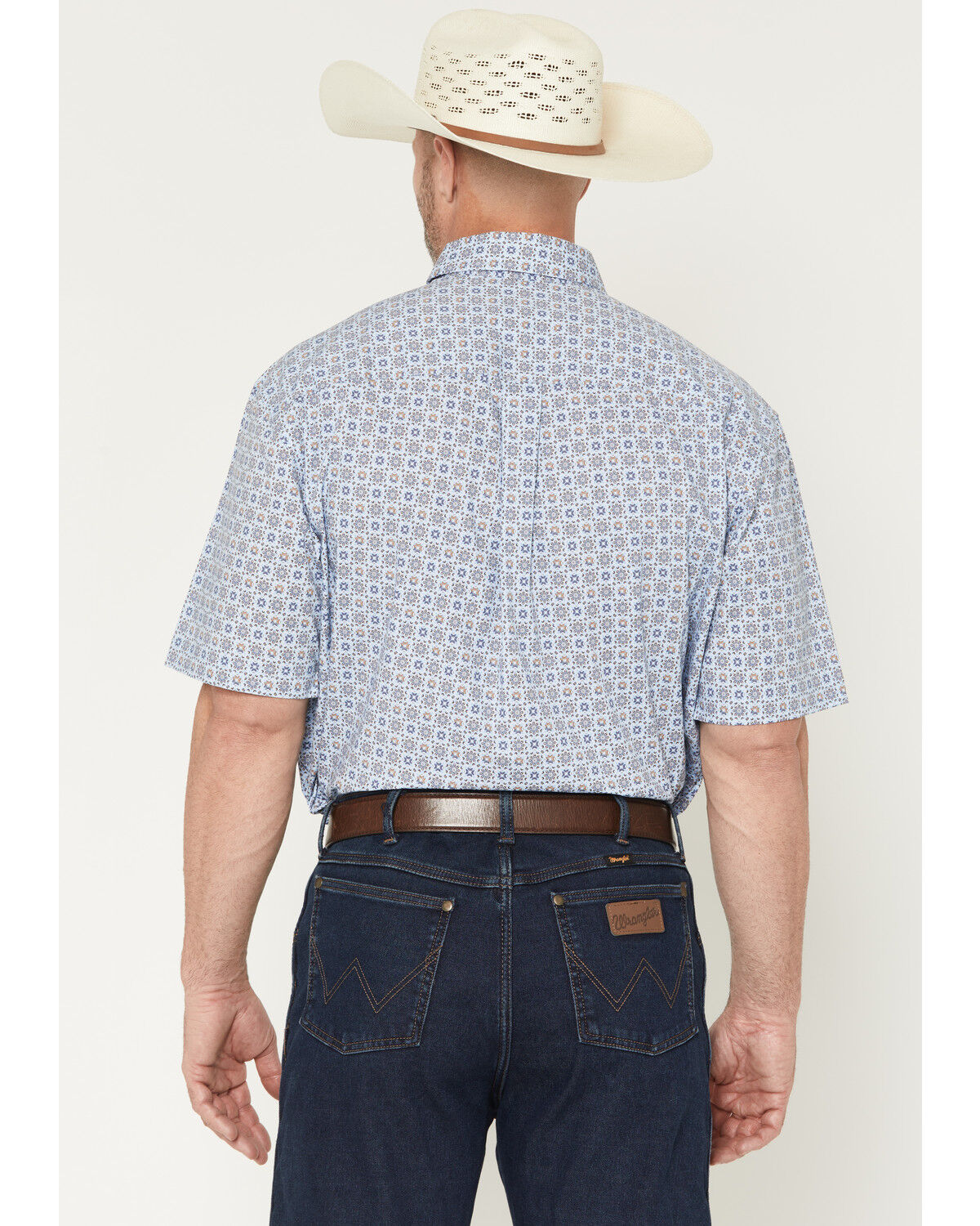 Image #4 - George Strait by Wrangler Men's Geo Print Short Sleeve Button-Down Stretch Western Shirt, Blue, hi-res