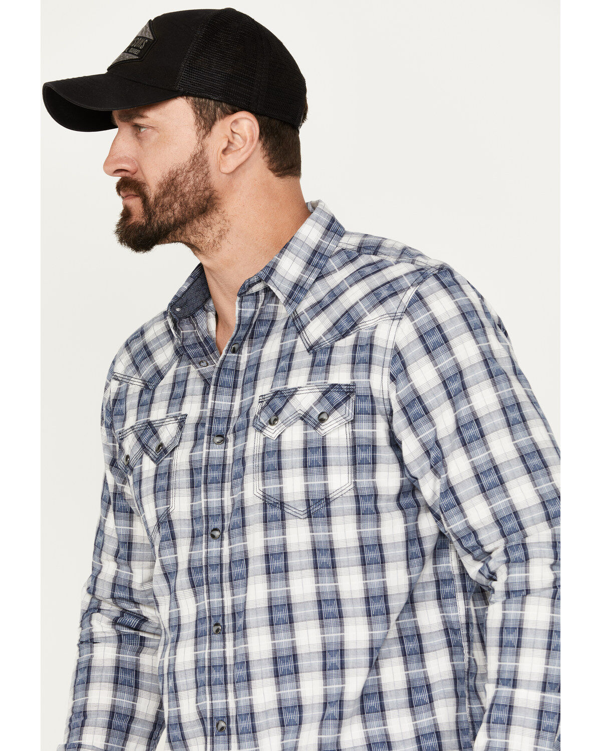 Image #2 - Moonshine Spirit&reg; Men's Rattler Plaid Print Long Sleeve Western Snap Shirt, Navy, hi-res