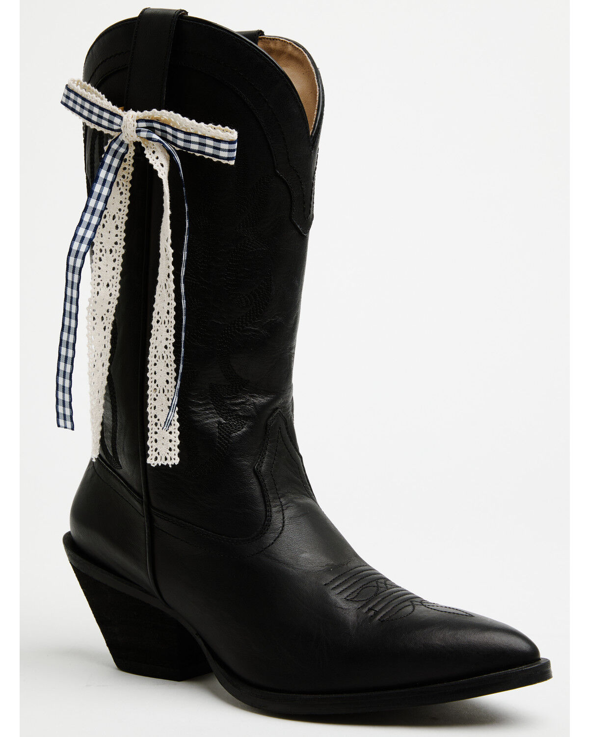 Shyanne Women's Gingham Lace Boot Bow, Blue, hi-res
