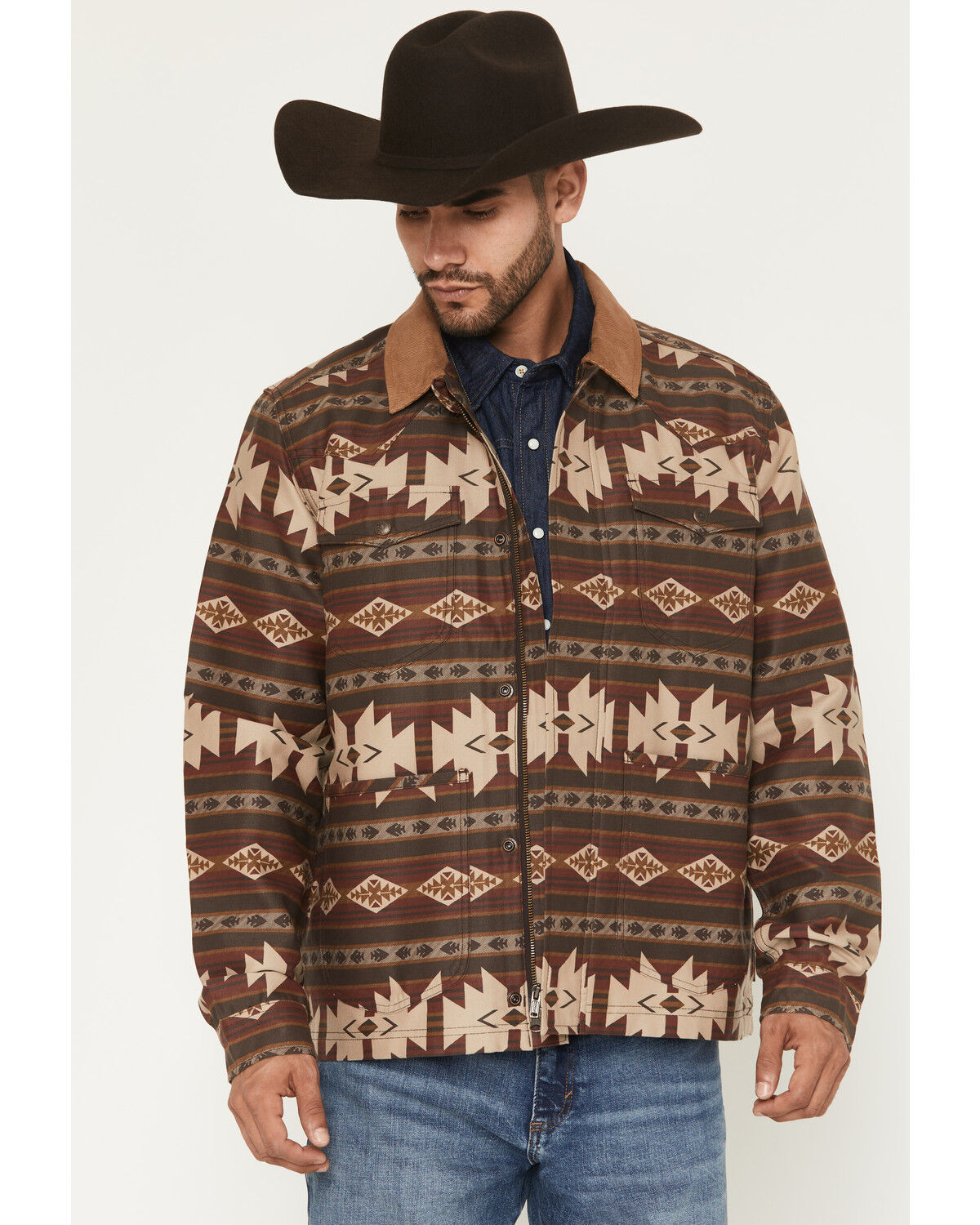 Image #1 - Cody James Men's FR Buck Southwestern Print Barn Coat, Dark Brown, hi-res