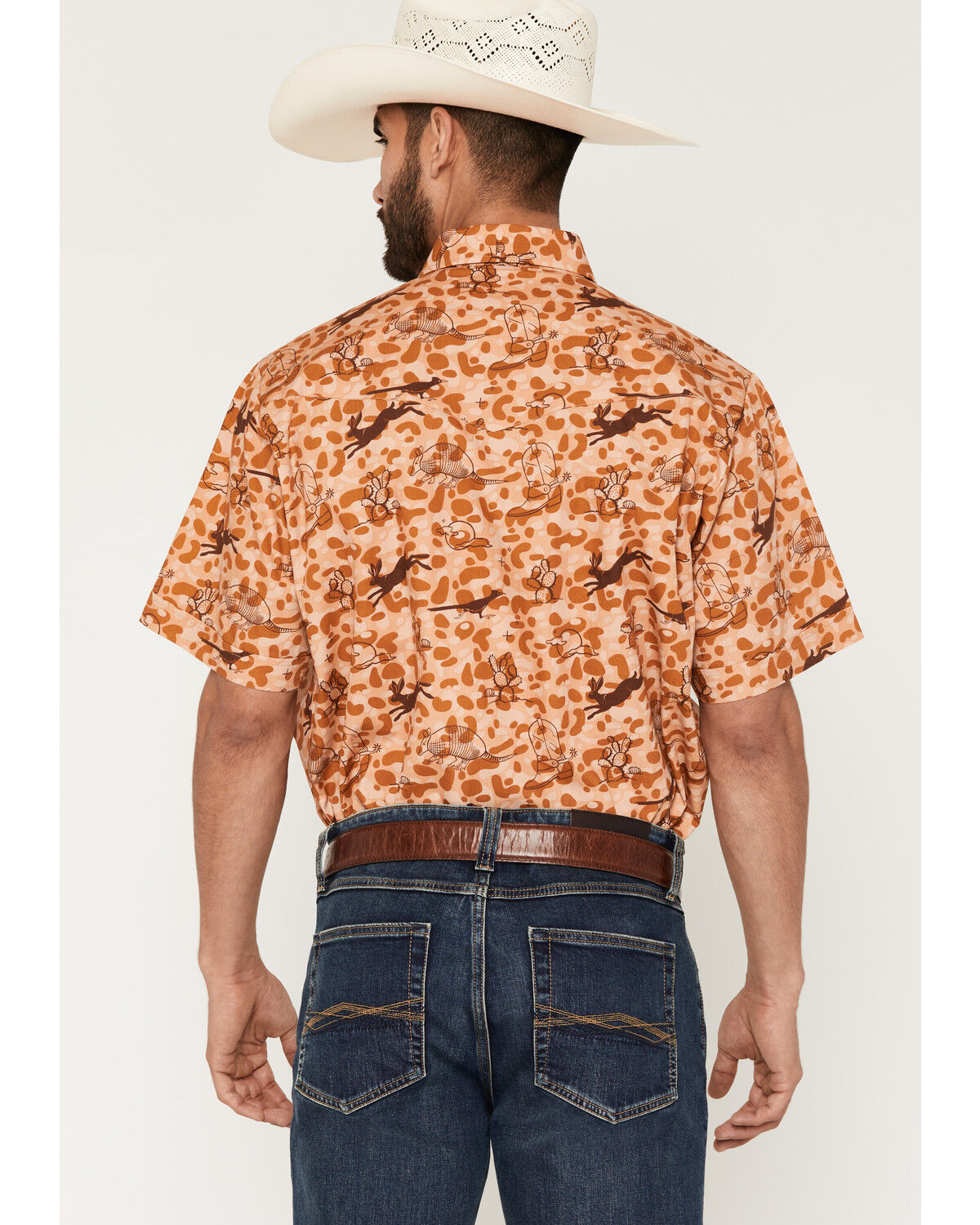 Image #4 - Ely Walker Men's Desert Camo Print Short Sleeve Pearl Snap Western Shirt, Tan, hi-res