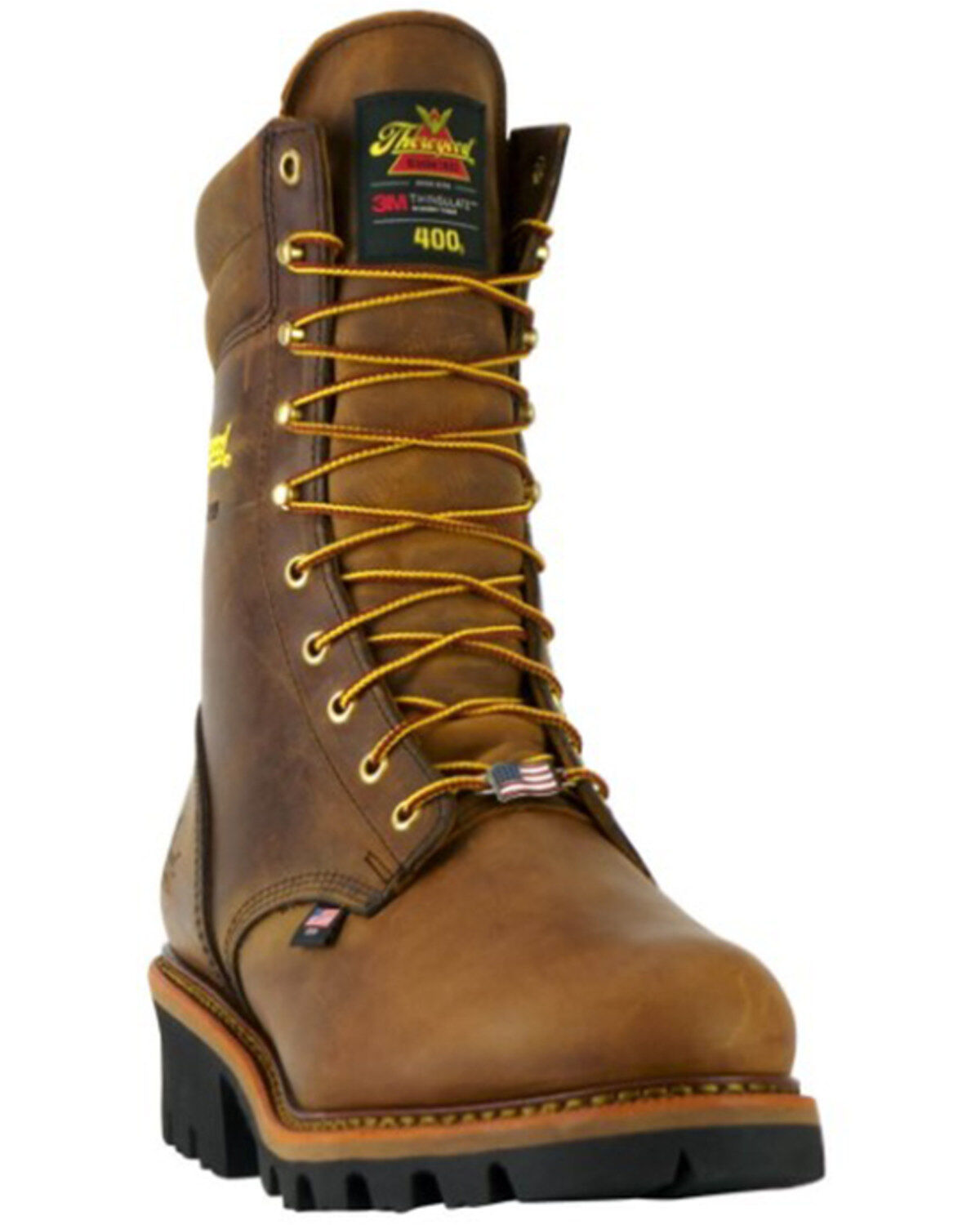 Image #1 - Thorogood Men's 9" USA Waterproof Insulated Logger Work Boots - Steel Toe, Brown, hi-res