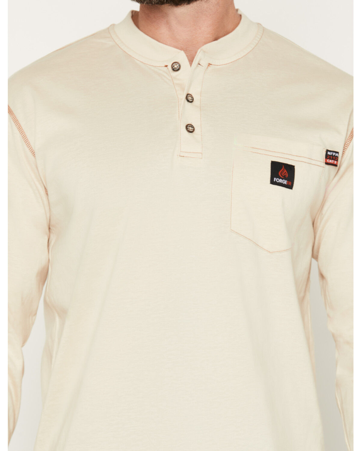 Image #3 - Forge Workwear Men's FR Solid Long Sleeve 1/4 Button-Down Henley Work Shirt, Sand, hi-res