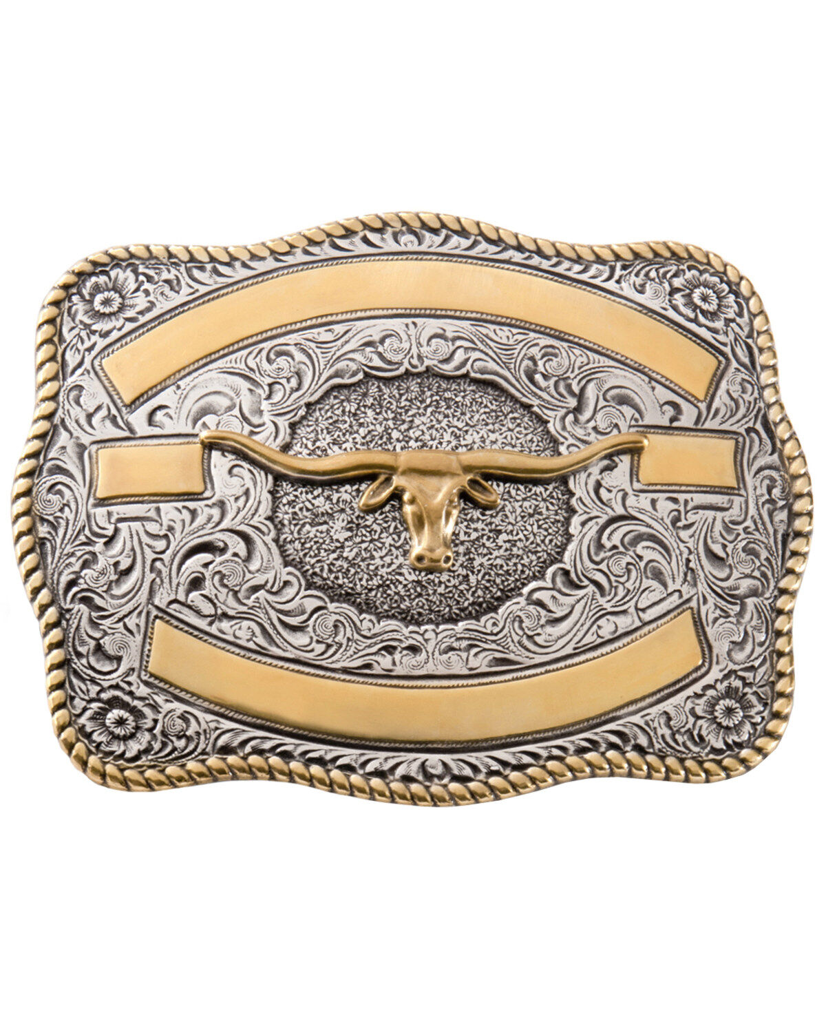Nocona Men's Two-tone Longhorn Belt Buckle, Silver, hi-res
