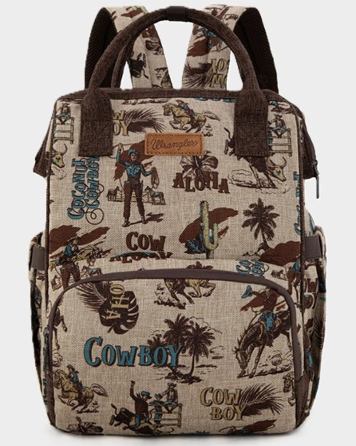 Image #2 - Wrangler Vintage Retro Cowboy Cool Print Backpack, Tan, hi-res