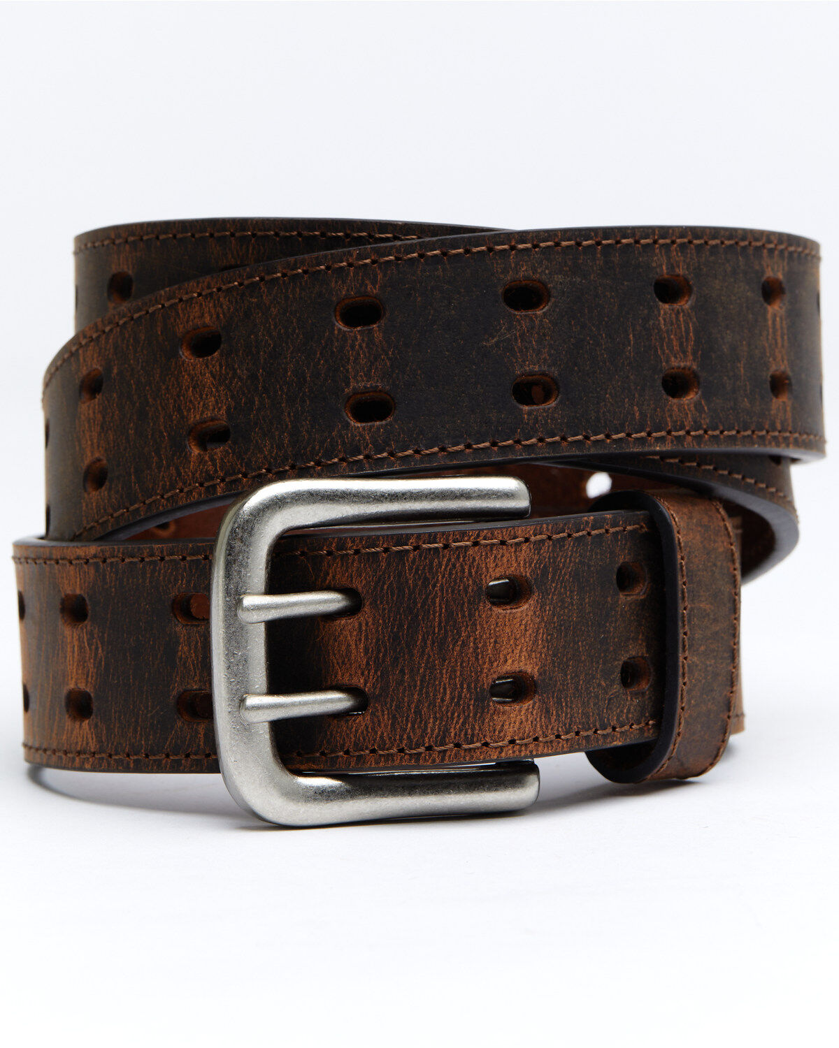 Hawx&reg; Men's Double Perforated Work Belt, Brown, hi-res