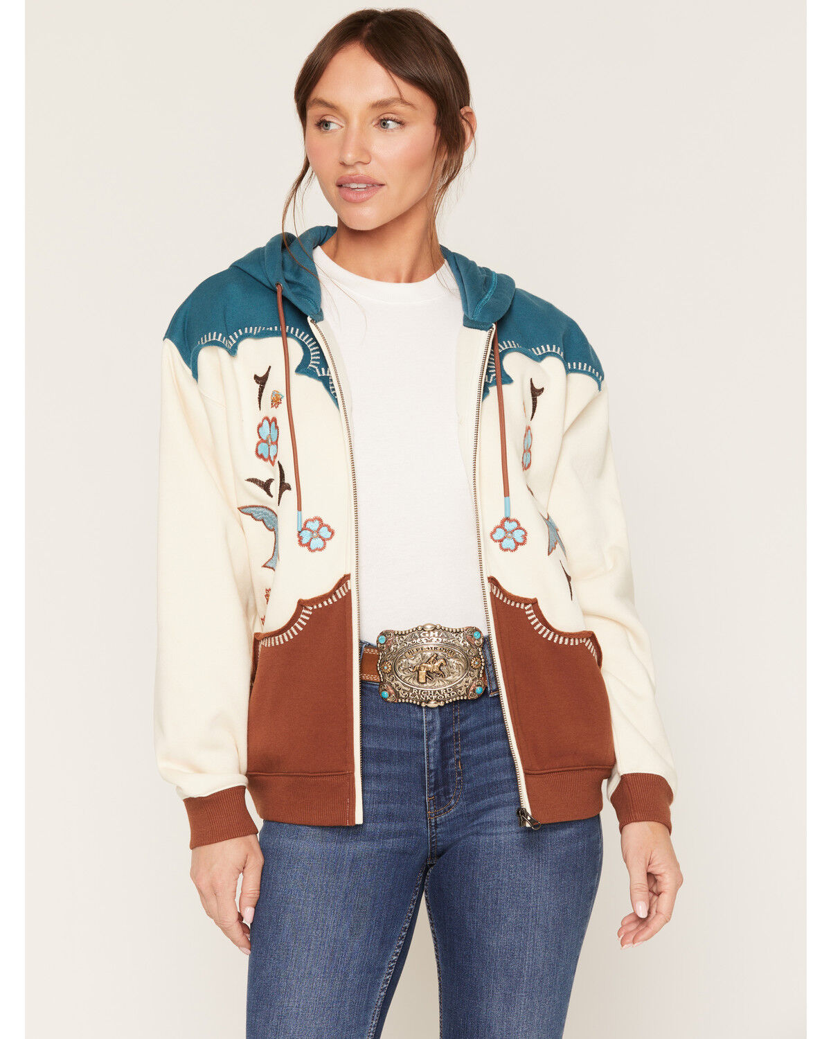 Image #1 - Shyanne Women's Birdie Retro Embroidered Zip-Front Hoodie, Royal Blue, hi-res