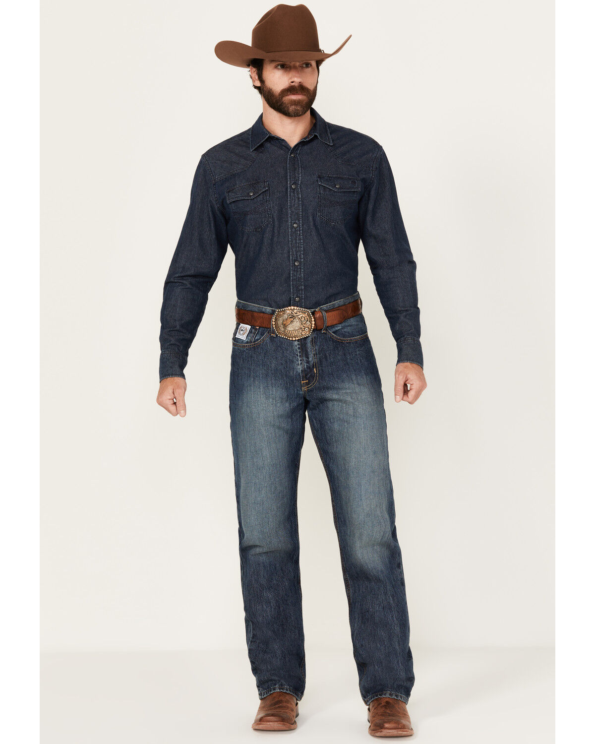 Cinch Men's White Label Relaxed Fit Denim Jeans Dark Stonewash Denim Jeans, No Color, hi-res