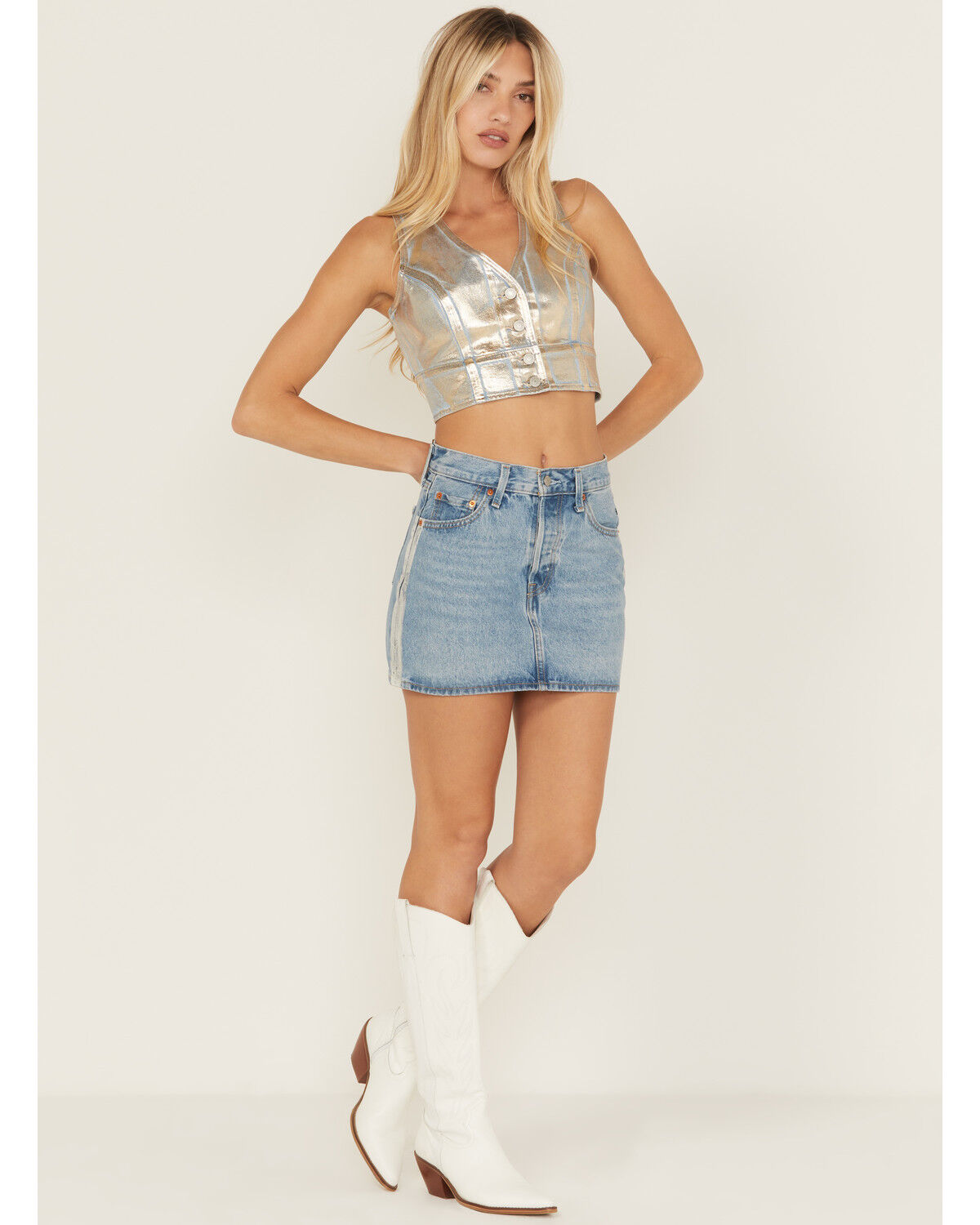 Image #1 - Levi's Women's Shine Theory Icon Light Wash Mid Rise Mini Denim Skirt, Light Wash, hi-res