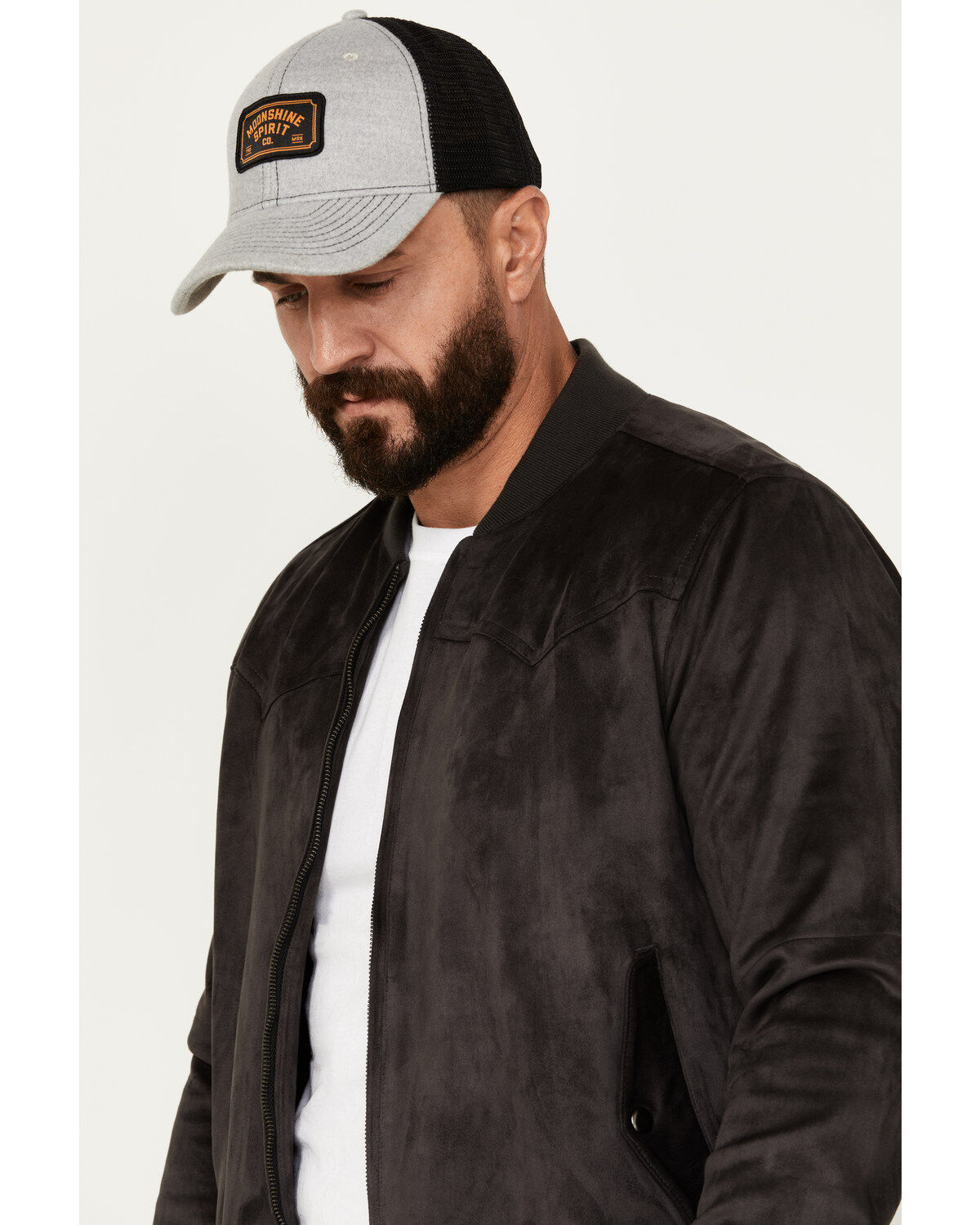 Image #2 - Moonshine Spirit&reg; Men's Faux Suede Bomber Jacket, Charcoal, hi-res