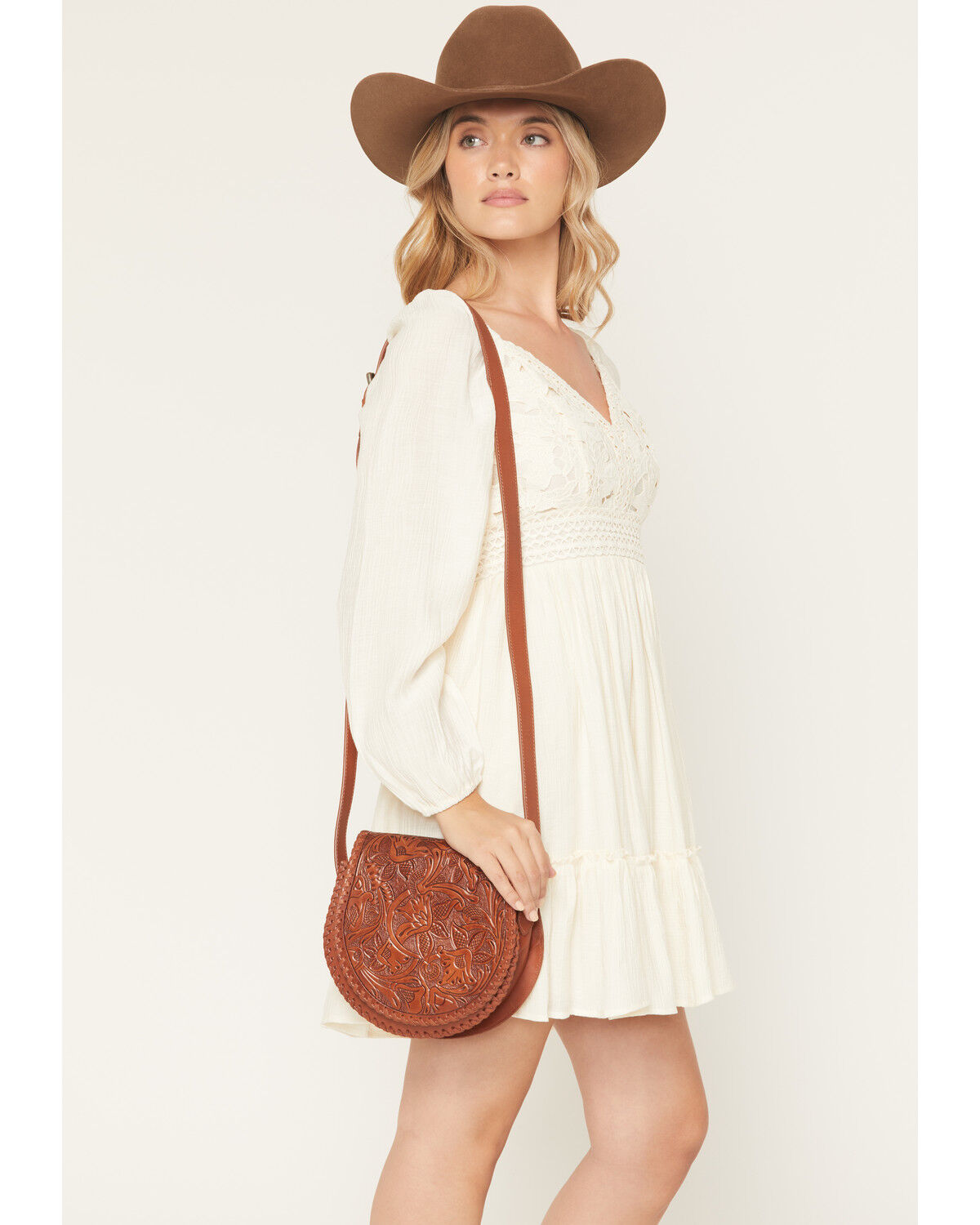 Shyanne Women's Claire Tooled Crossbody Bag, Brown, hi-res